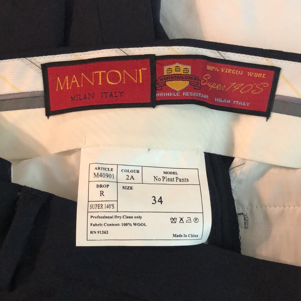 Mantoni, Men's Super 140's, No Pleat Pants, Size 34